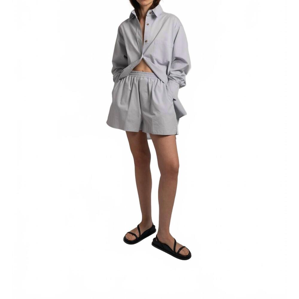NEW SLOAN cotton poplin boyfriend button-down shirt in blue-gray
